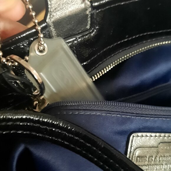 COACH Audry Shoulder Tote Bag Perforated Black Patent Leather - Picture 8 of 9